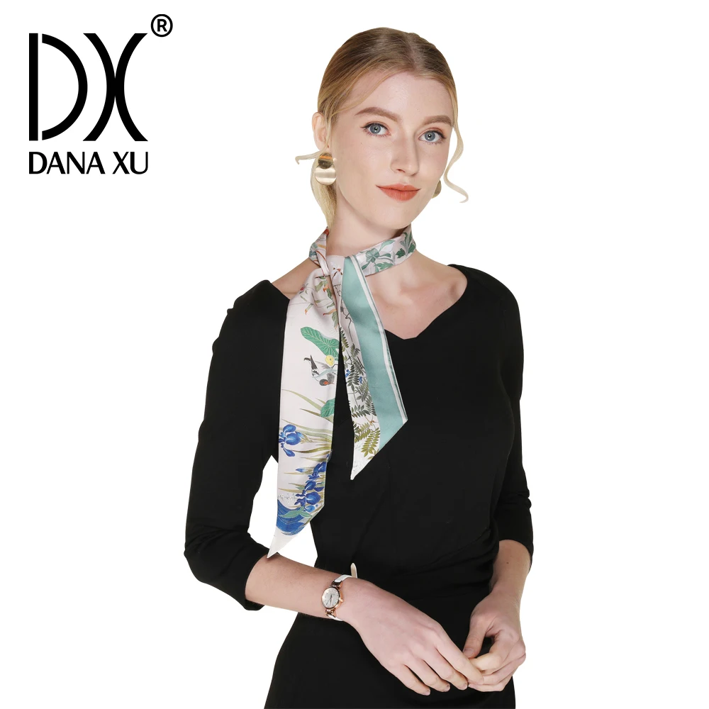 Custom LOGO design Narrow bag Neckerchief silk headbands streamer double Skinny Scarf Womens Ribbon Trendy Hair