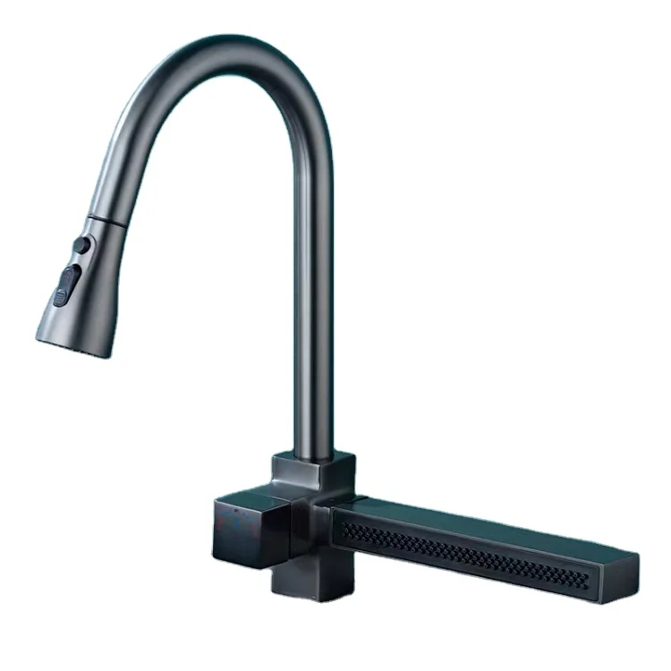 2024 New Developed Single hole cold hot mixer  Pull Out  Kitchen Faucet fly water sprayer Brass Waterfall Faucet