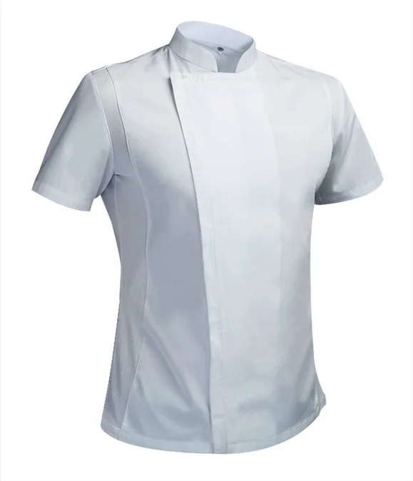 Short Sleeve coat Chef Uniform Breathable Restaurant Hotel Coffee Barber Kitchen Cooking Jacket