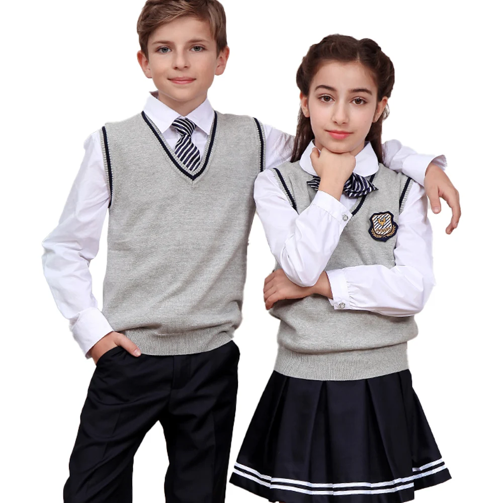 Child sleeveless v-neck pullover knitting models vest sweaters with custom Logo pattern for chatper