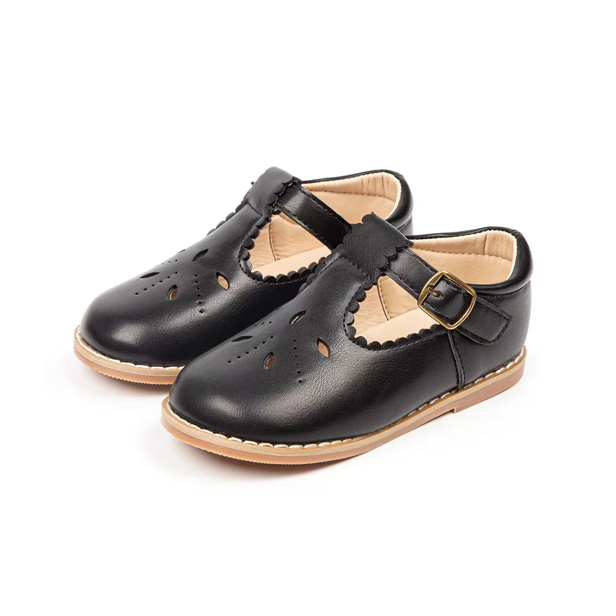 Factory Price T Strap Girl Dress Shoes Leather Soft Rubber Sole Flat Mary Jane School Party Shoes For Girls