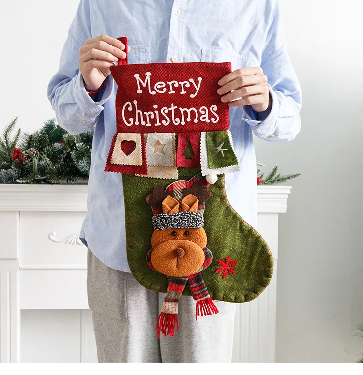 JOYWOOD Cute decorated Christmas stocking Santa Snowman three-dimensional pocket decorated gift bag Gift bag