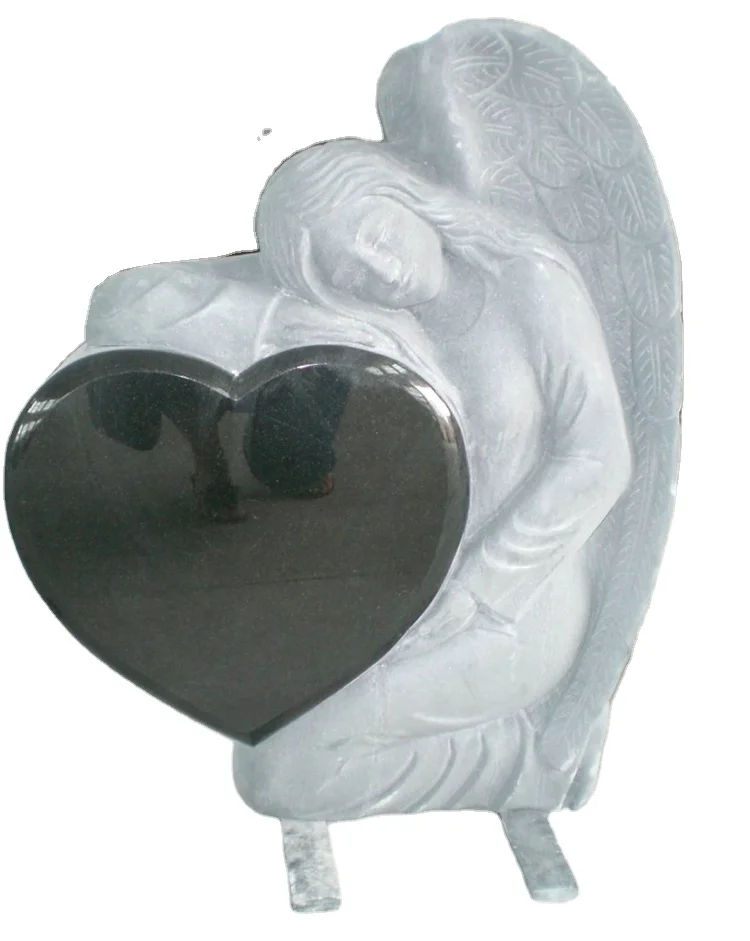 Black Granite Angel Heart Design Headstone And Monuments Chinese Gravestone