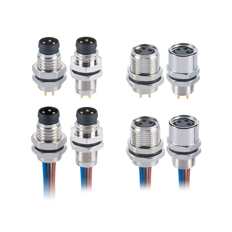 Cableforce M8 A Code Female 4 Pin Front Panel Mount Connector with 0.5M Single Wires M8 Waterproof Sensor Panel Mount Connector