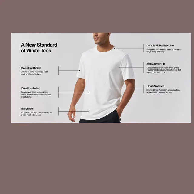 Mens Tech T Shirts 100% Cotton Water Drinks Repellent Undershirts Comfort Summer Tees
