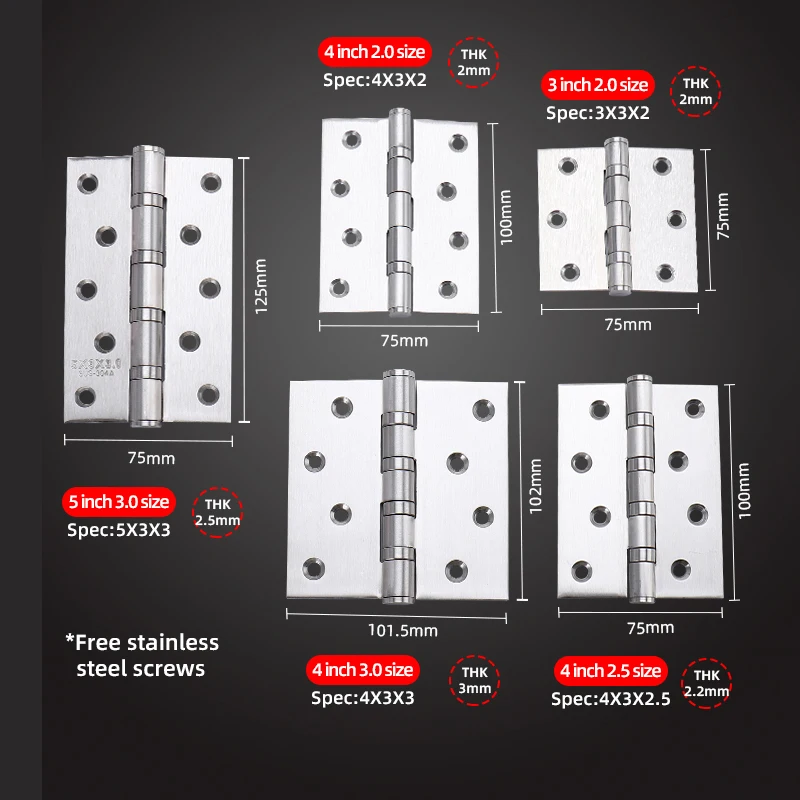 Factory High Quality 3/4/5 Inch Ball Bearing Metal 201/304 Stainless Steel Door Hinge For Wood Door