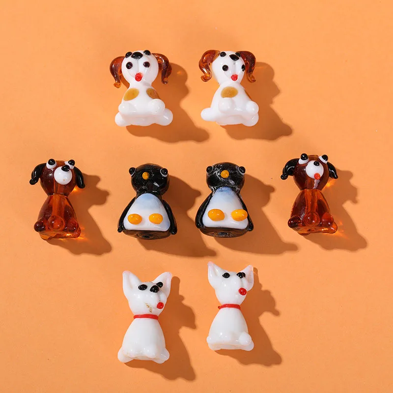 JX Mini Dog Animal Figurine Cartoon Loose Beads in Bulk Handmade Murano Shaped Glass for Jewelry Making