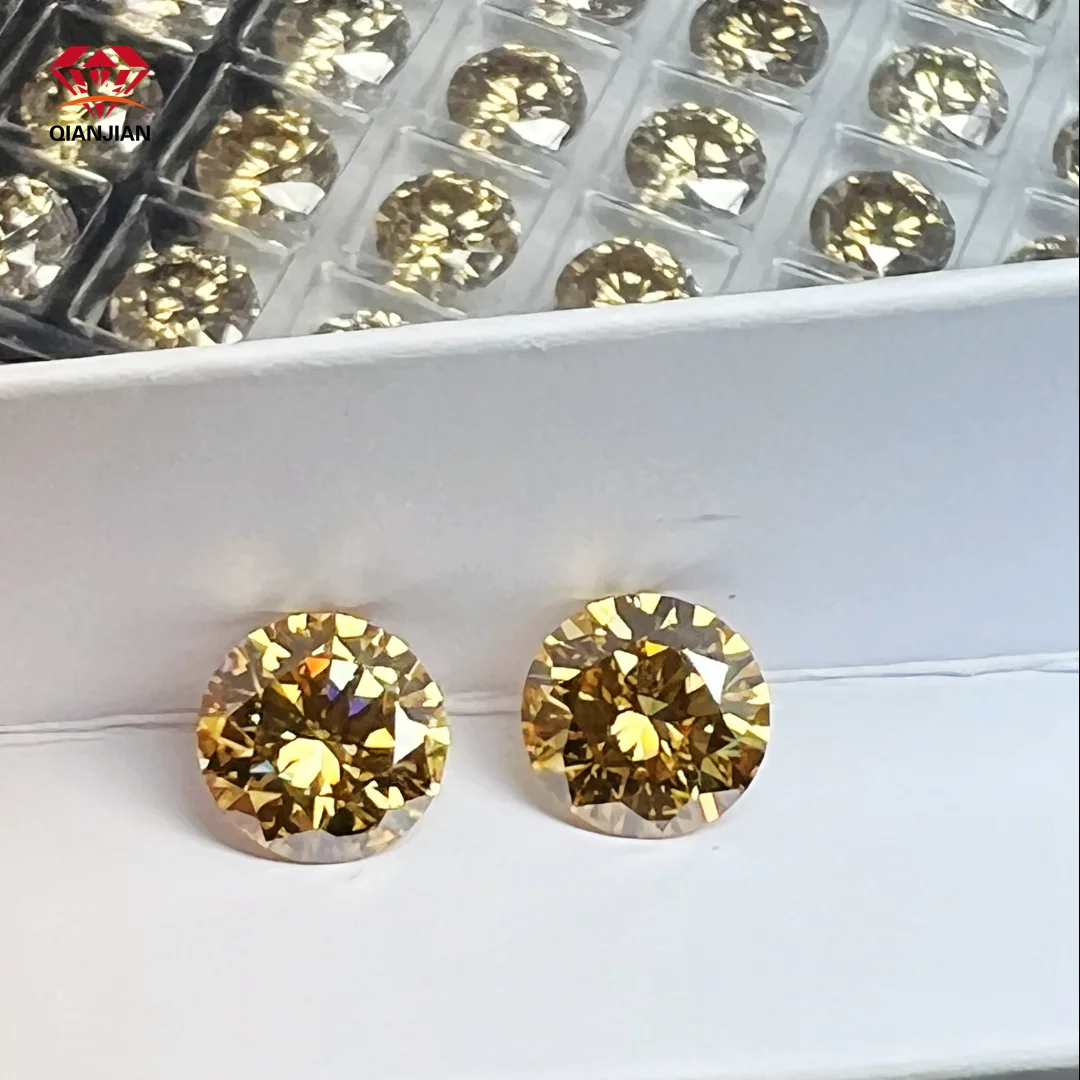 GRA Certified Vivid Yellow Green Pink Color 1ct 2ct 3ct Round Diamond Brilliant Cut Hearts & Arrows VVS Loose Mossanite