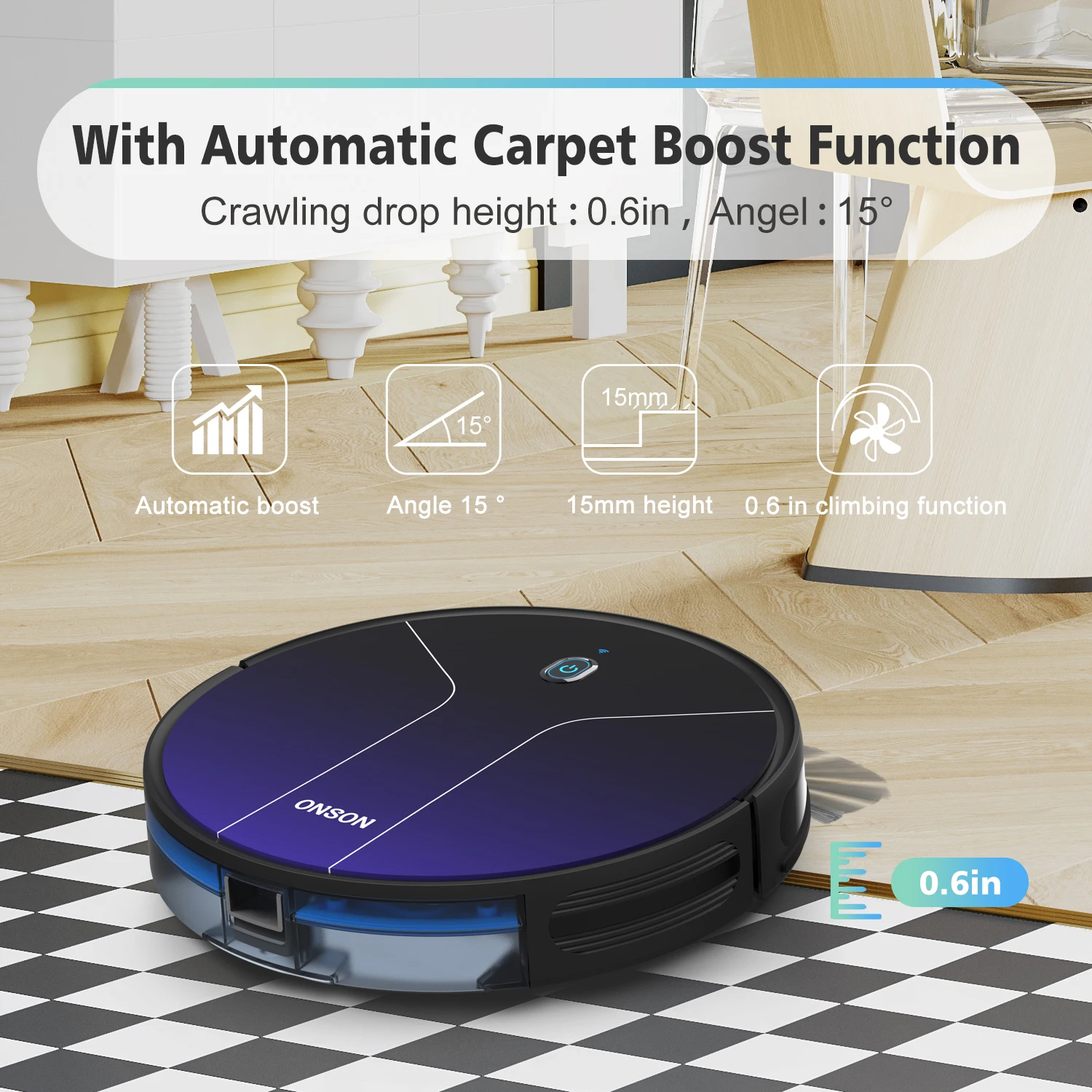 ONSON 2100Pa Wifi Tuya APP Amazon Alexa Google Home Compatible Robot Vacuum Cleaner