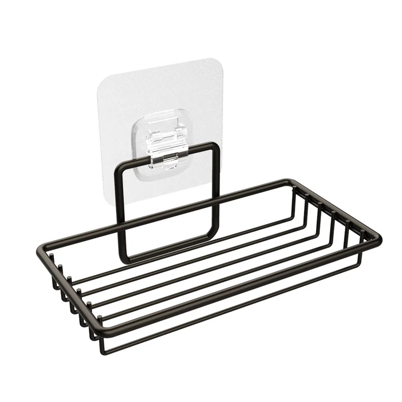 Samanl Modern Stainless Steel Soap Dish with Adhesive Black Bathroom Shelf and Sponge Holder Wall-Mounted Soap Saver