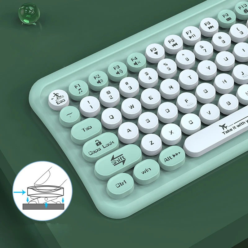Retro Office Small Portable Round Keycaps 85 Key LT700 Mini Portable 2.4G Wireless Keyboard and Mouse Combos