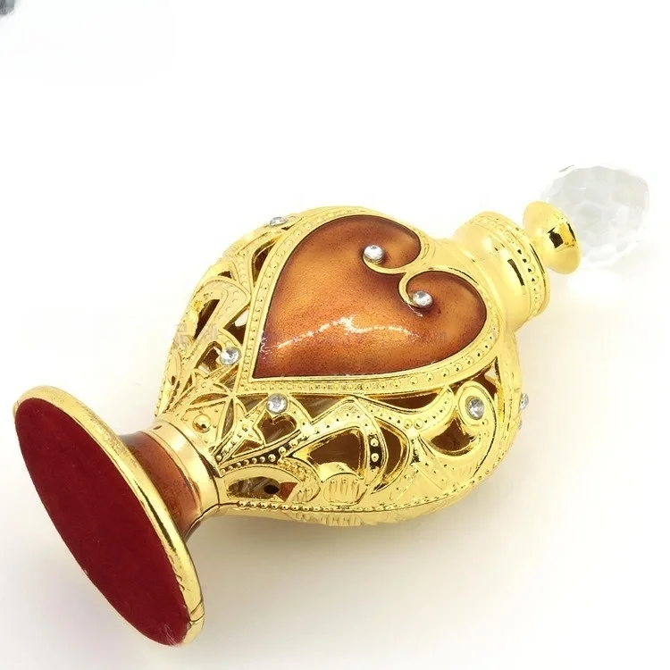 10ml Luxury Arabian Perfume Bottle Metal Glass Heart Shape Essential Oil Bottle with Box