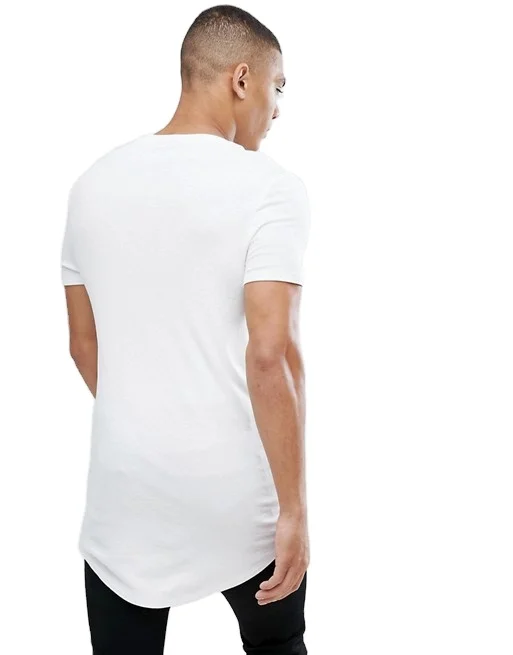 Longline Oversized T Shirt Mens Fashion Short Sleeve Extended Long Curved Hem T Shirt