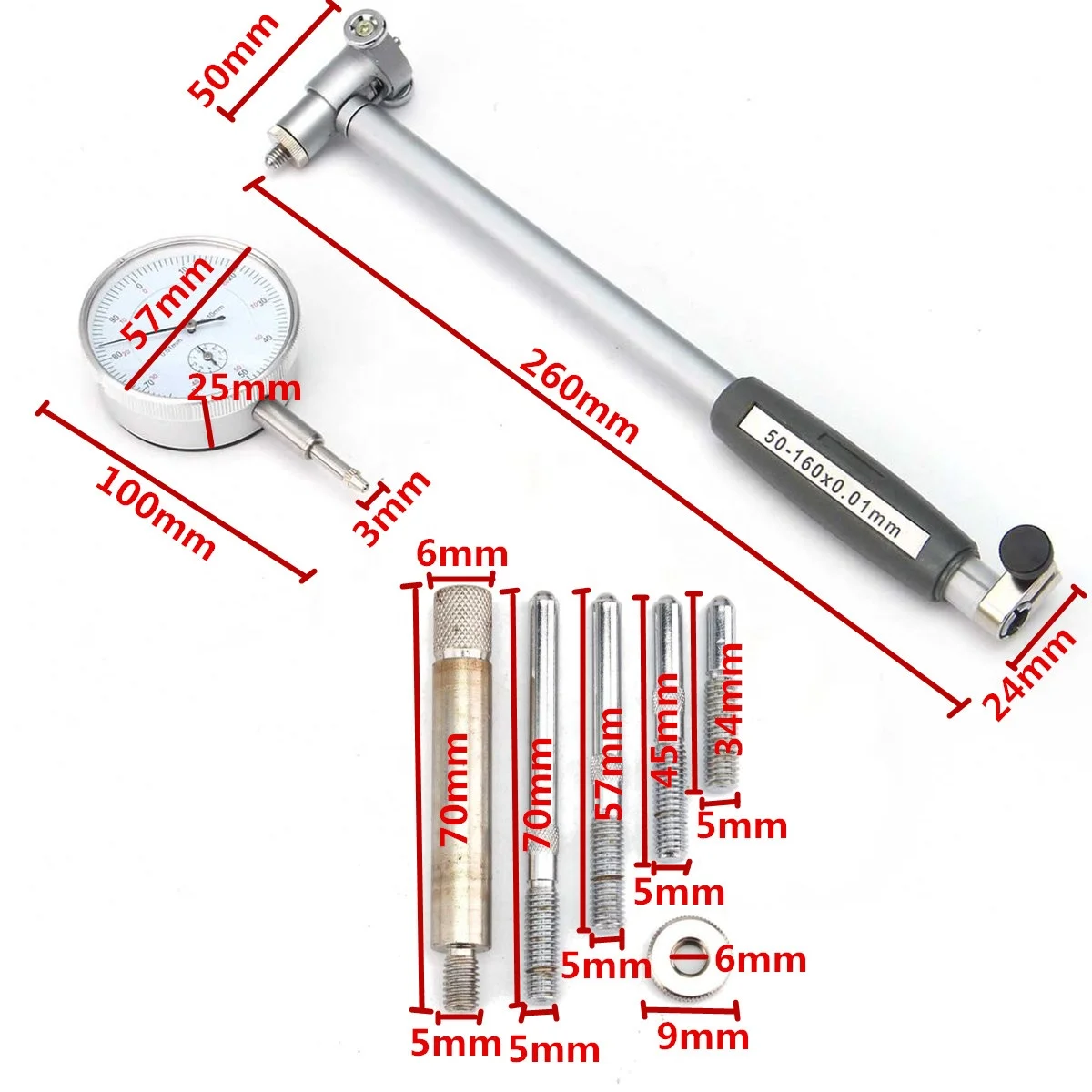 Dial Bore Gauge Indicator Set Diameter Measuring 50-160mm 35-50mm 18-35mm 0.01mm High Precision Engine Cylinder