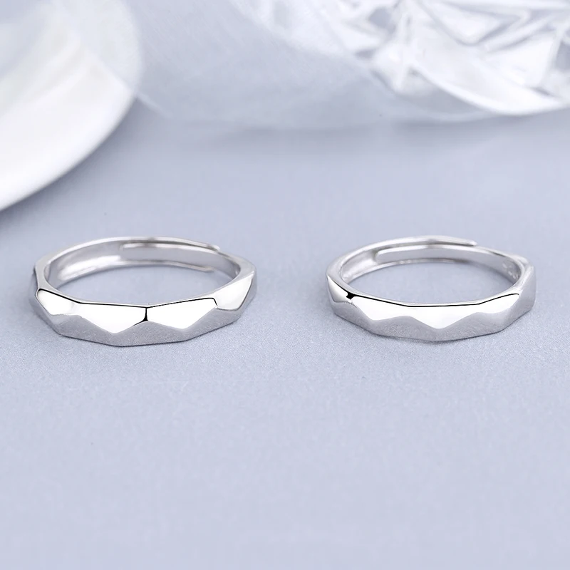 
Fashionable and simple geometric adjustable ring s925 sterling silver diamond-shaped glossy couple ring 