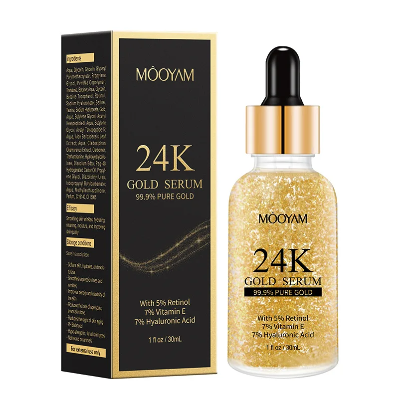 Private Label Wholesale 24k Nano Gold Skin Hyaluronic Acid Essence Liquid Anti-aging Whitening Anti Aging Facial Serum