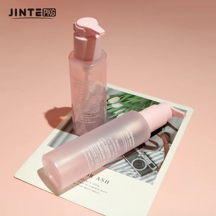 Beauty  200ml 250ml Pink  Cosmetic Frosted PET lotion Bottle With Pump For Skincare Body Wash Body Oil