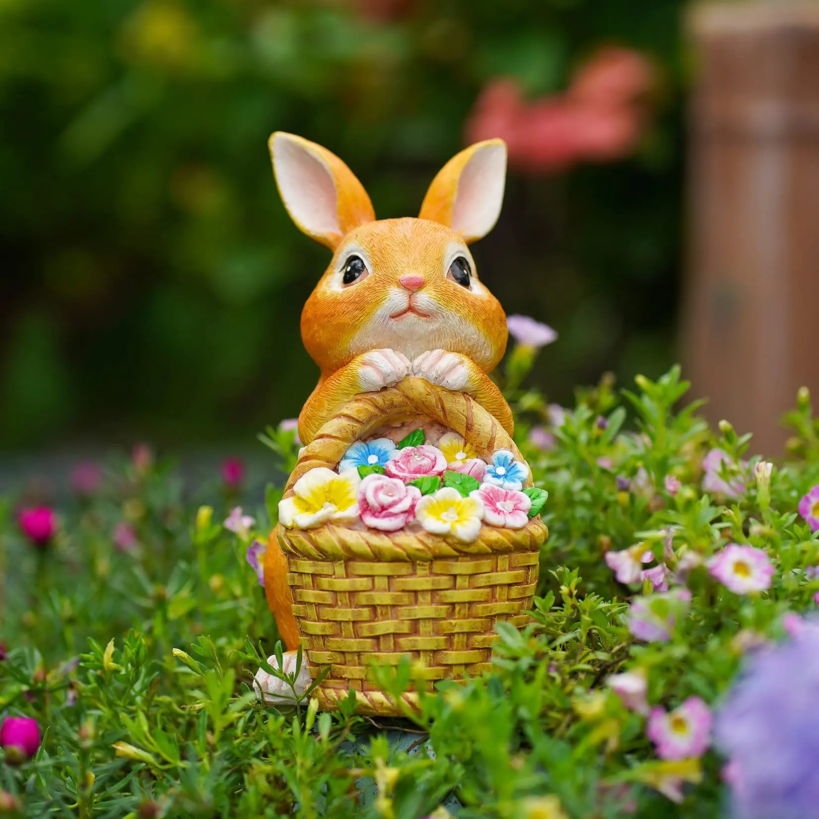Creative Rabbit Basket Resin Crafts Solar Simulation for Home & Garden Courtyard Ornament Display & Decor