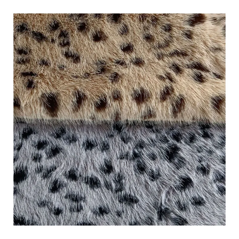 Factory Supply Leopard Print Jacquard Long Pile Faux Fur Fabric Multiple Colors