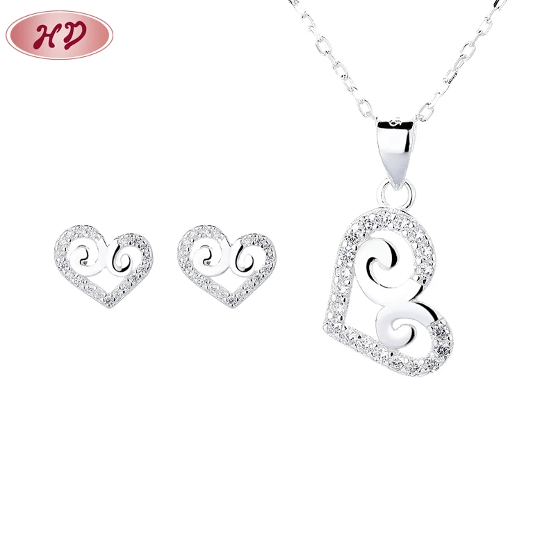 Hengdian Wholesale Fine Heart Shape Vintage 925 Sterling Silver Cubic Zirconia Jewelry Set