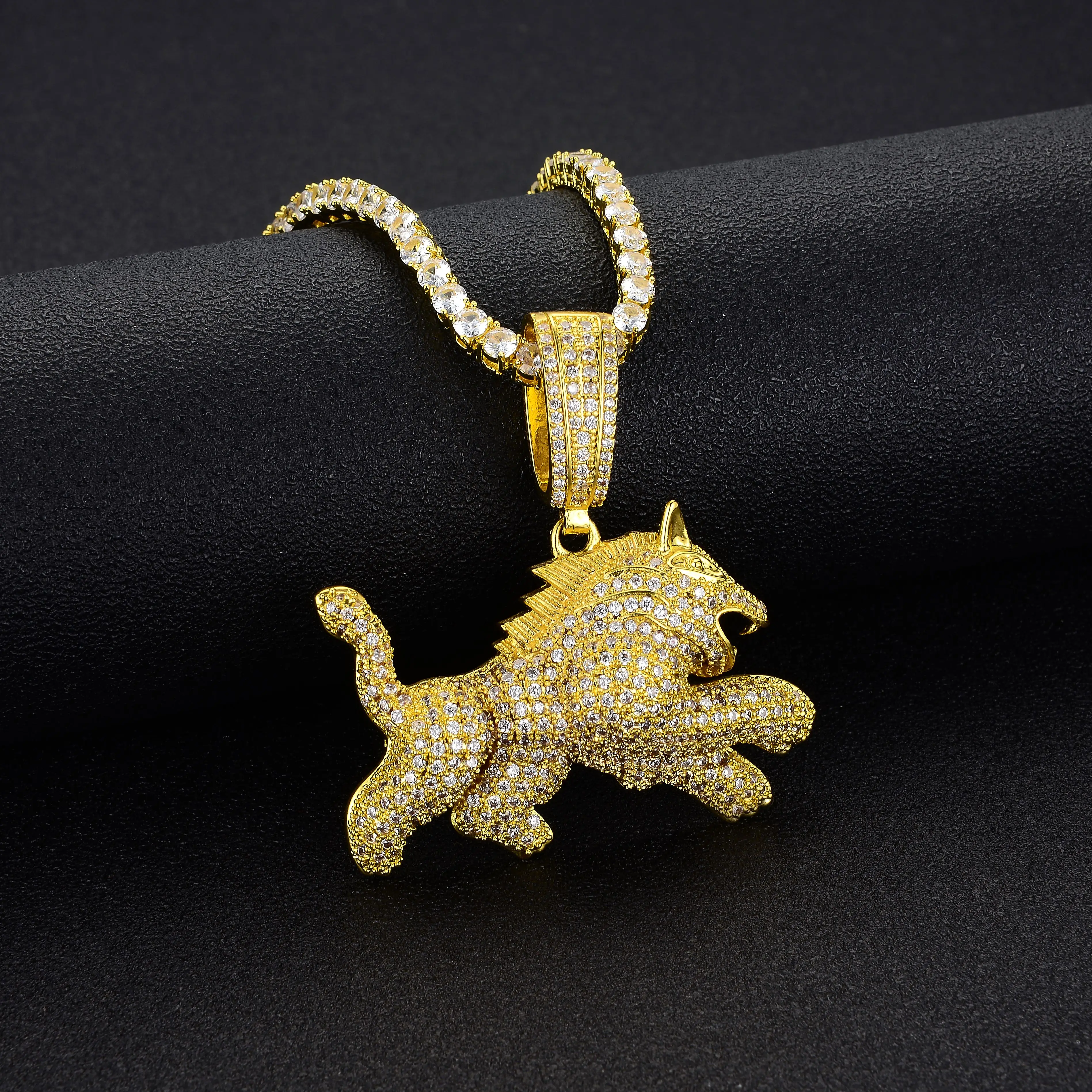 Wholesale 24K Gold  Pendant For Boy Gold Necklace Jewelry Animal Zircon Pendant Alloy Zircon Hip Hop  Wolf Cuban Link