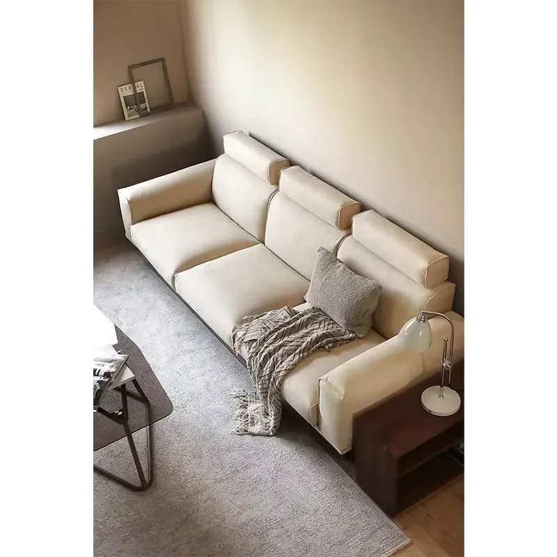 Modern simple light luxury corner sofa casual velvet fabric beige white three-seat sofa popular straight sofa