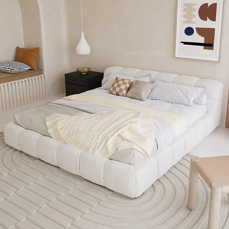 Luxury king queen size upolsthered bed room set modern white velvet design double home furniture bedroom set