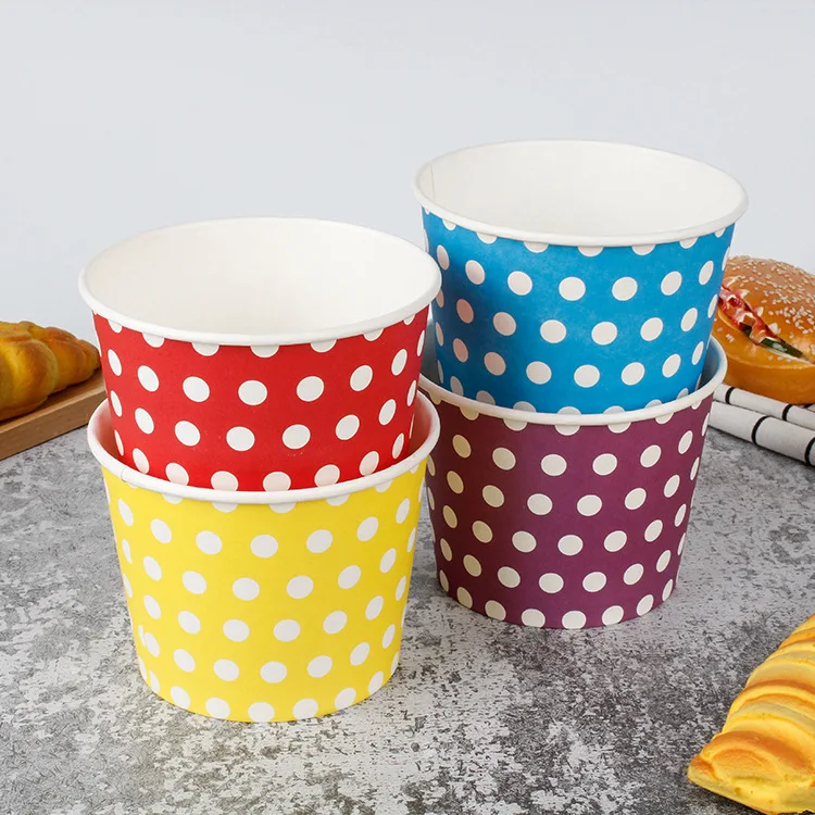 Customized biodegradable paper cups printed with your own logo Disposable ice cream cups with lids and spoons heat-resistant