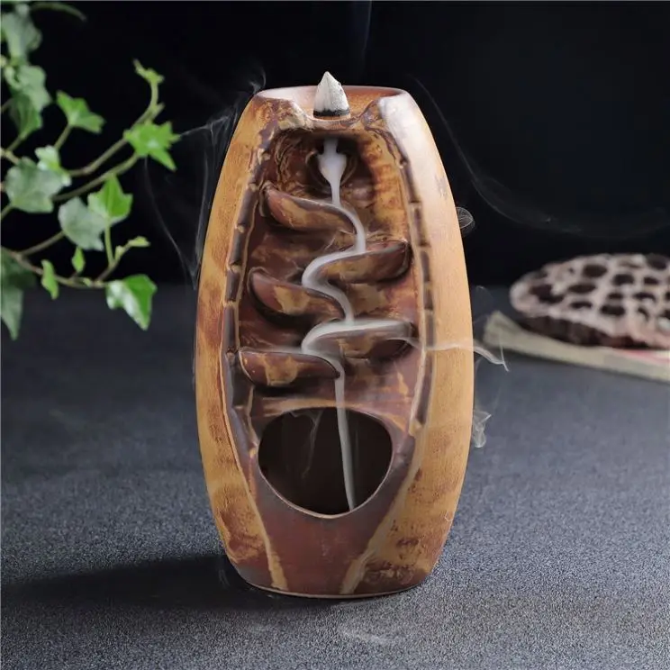 
Luxury Portable Custom Ceramic Back Flow Crystal Indoor Mubkhar Smoke Ornaments Oud Incense Backflow Burner Waterfall Holder 