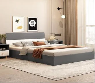 Modern Queen Double Wood Frame Bed Wood Frame with Headboard Queen Upholstered Bed