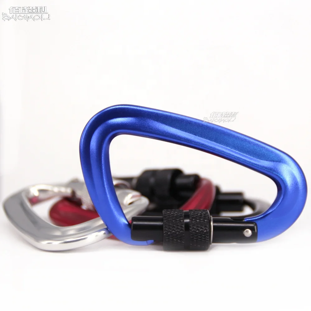 OEM/ODM 7075 Aviation aluminum metal 12KN screw LOCKING 80mm D shaped snap carabiners wholesale for backpack  camping hiking