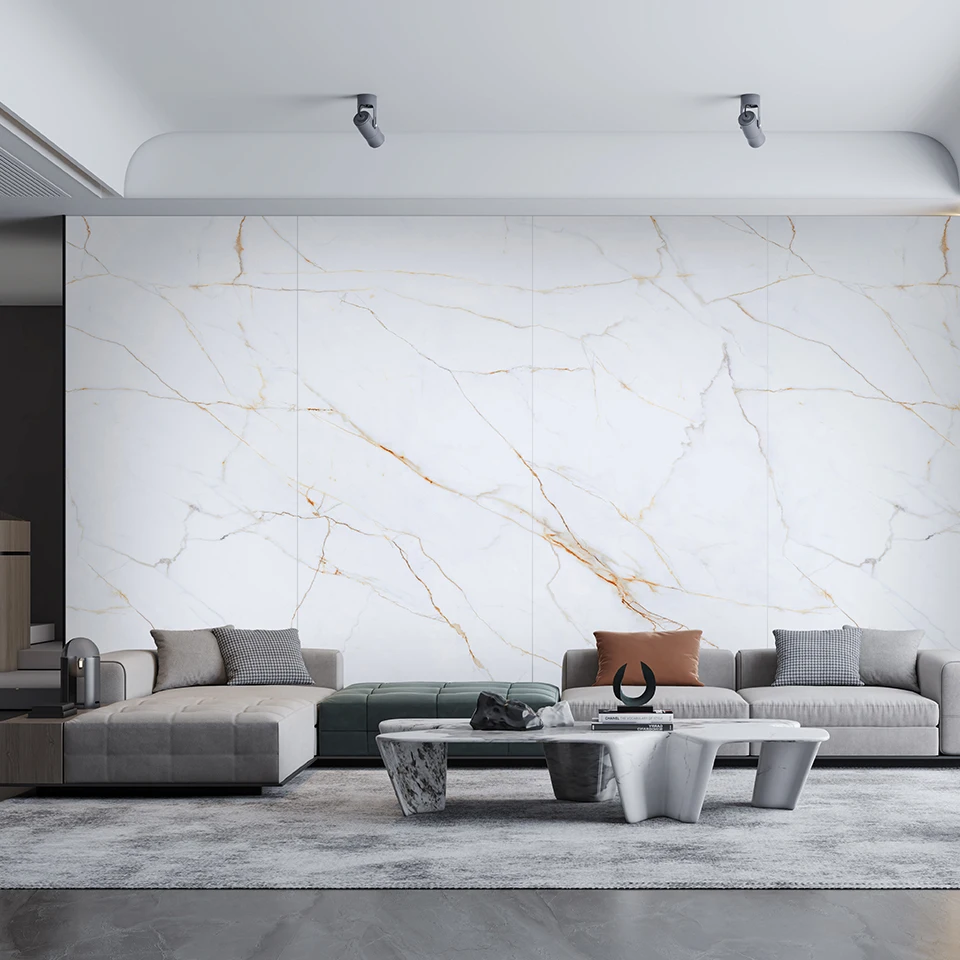 GUCI Bulgari gold sintered stone slab wall floor furniture surface large glazed matte glossy tile