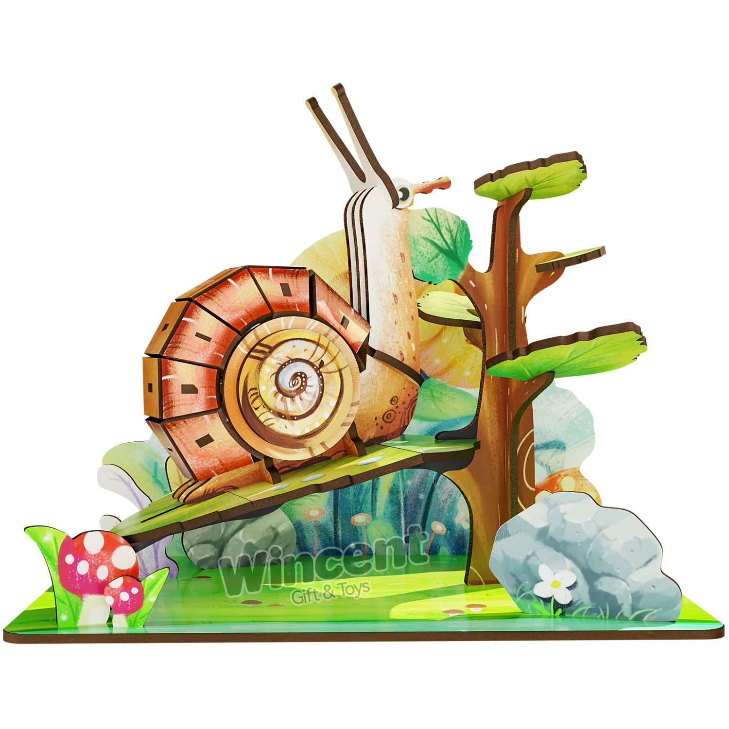 Wincent Wooden Craft Animal Assemble Toys C051 Snail Model Desktop Decoration DIY 3D Puzzles