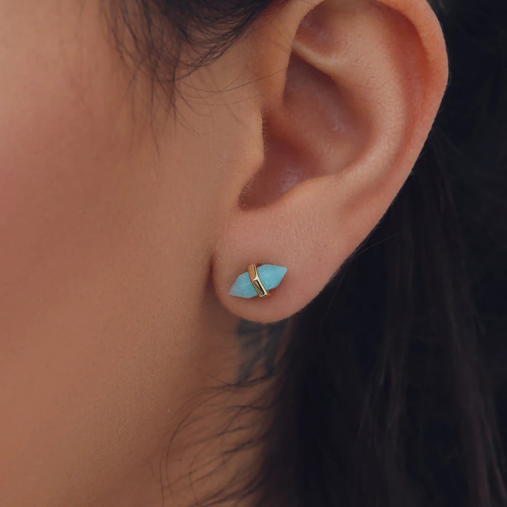 Women Fashion Faceted Spike Gemstone Stud Earrings Wire Drilled Vermeil Natural Gemstone 925 silver Design Jewelry