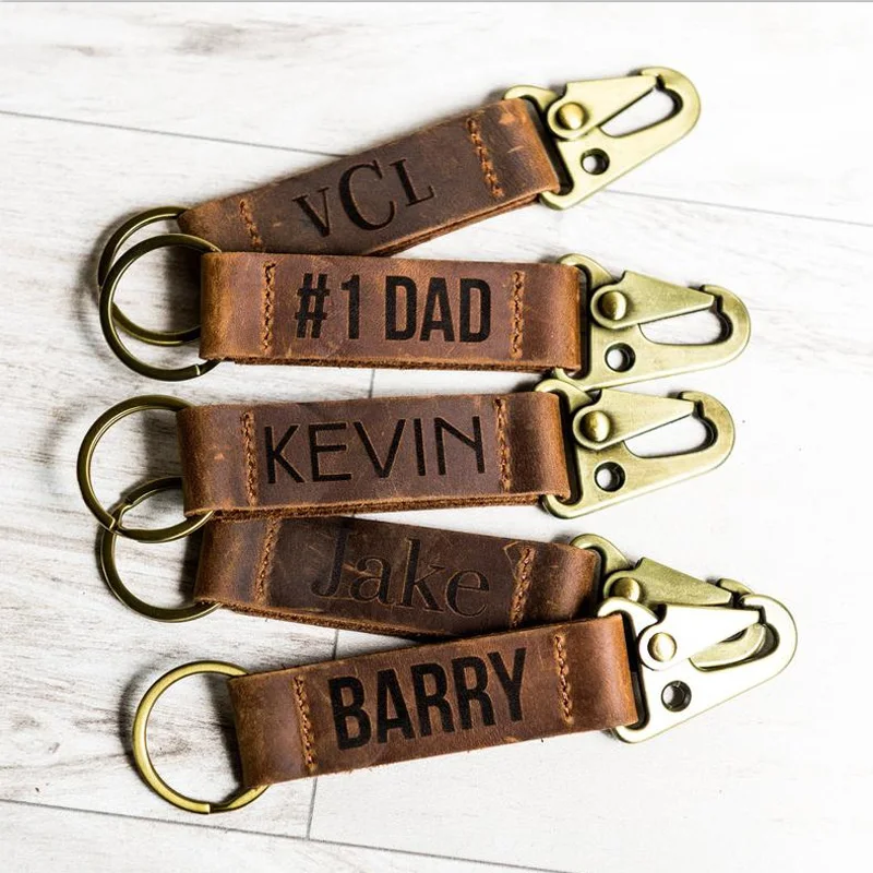 ya219 Crazy Horse Leather New KeyHolder Business Key Ring Personalized Leather Keychain for Father`s Gift
