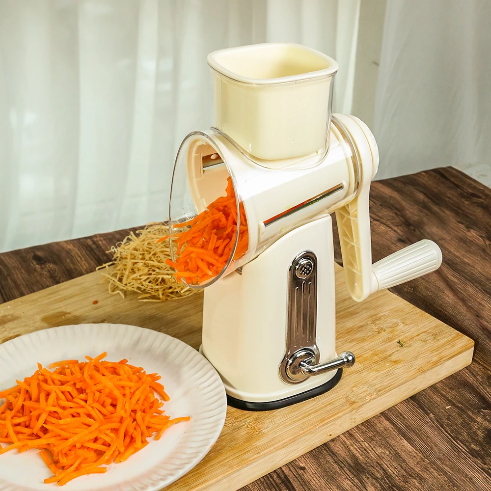 2024 New Kitchen Rotary Cheese Grater with suction 5 Blades Vegetable Cutter With Container Box For Fruit Vegetable Cheese