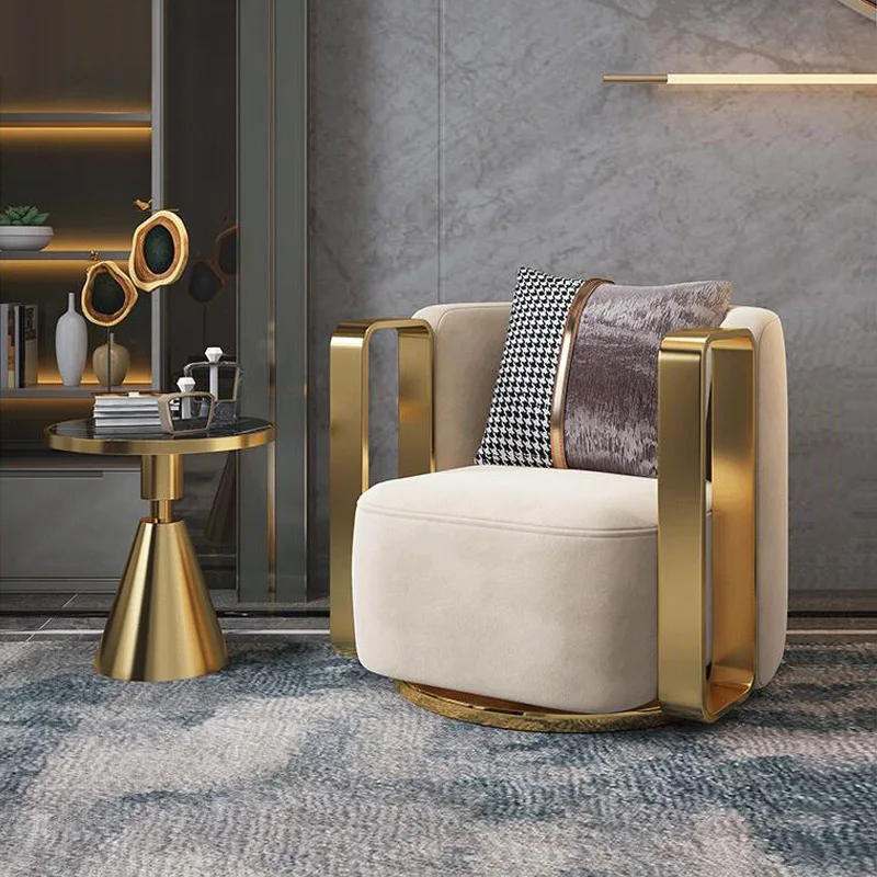 hotel furniture rotation armchairs luxury modern gold stainless steel velvet fabric sofa chair for Living Room leisure chairs