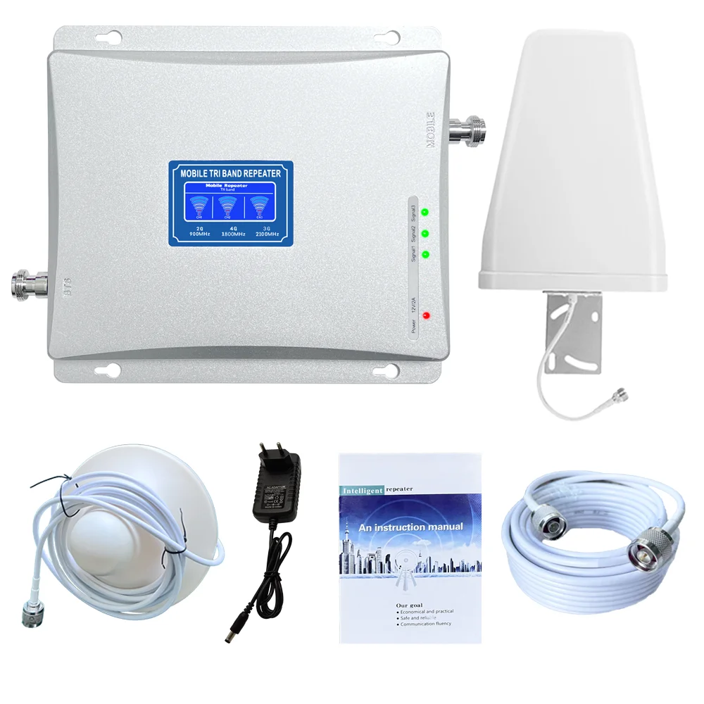 Low-Price Silver 2 3 4 5G Tri-Band GSM DCS WCDMA Mobile Phone Signal Booster Mobile Repeater/Amplifiers