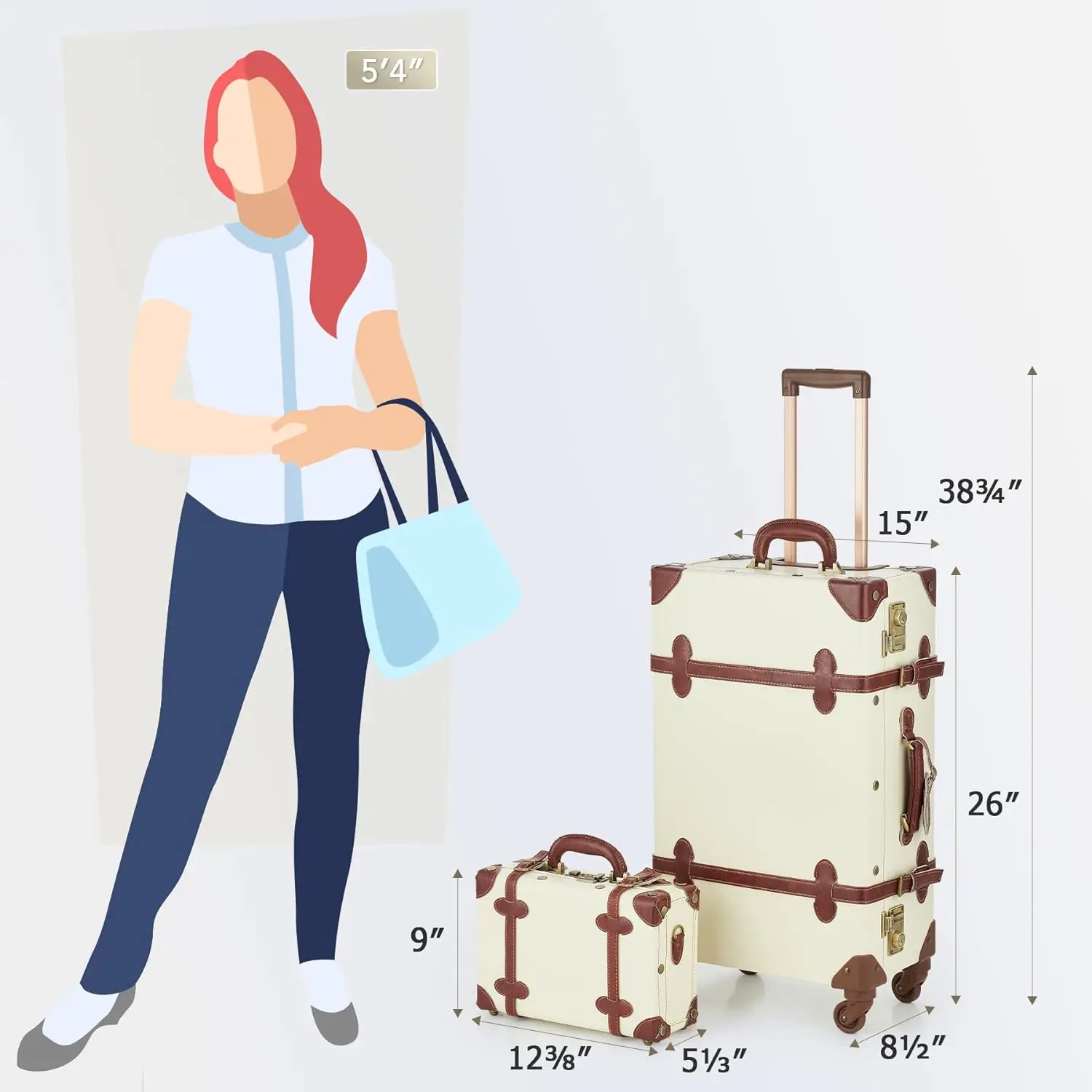 Vintage Suitcase Retro PU Leather Luggage Sets with Spinner Hand Carry-On Luggage set Travel bag 13inch + 20inch Luxury bag