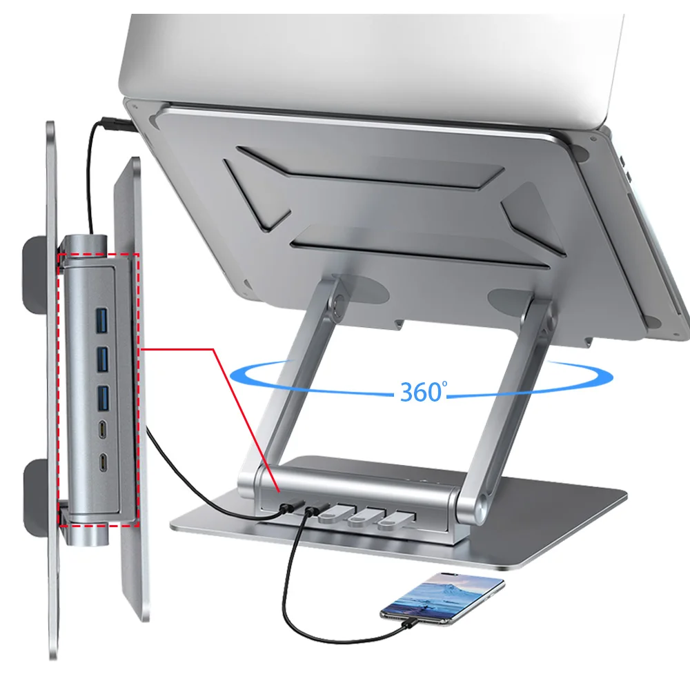 360 rotating aluminum alloy base para notebook dj bracket aluminium support foldable holder adjustable hub laptop stand with usb
