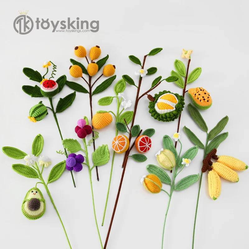 Cross-border creative hand-crocheted yarn fruit large flower branch fruit bouquet banana durian grape Pipa star fruit