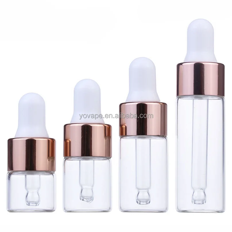 RTS in stock Cosmetic Essential Oil 1ml 2ml 2 ml Dispensing gold mini small vials Serum glass dropper bottle with Silver Collar