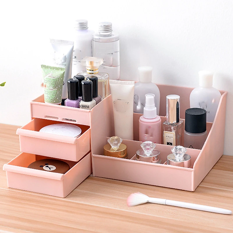 Desk Top Organizer Multipurpose Plastic Storage Box with 2 Drawes for Makeup Cosmetics Sundries Stationeries Office Supplies