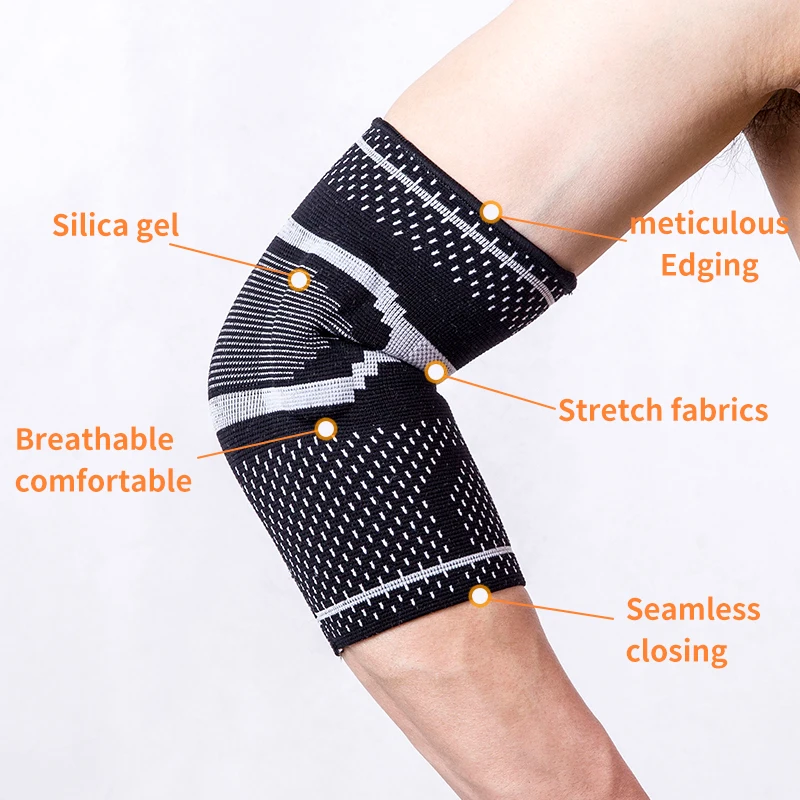 Customized LOGO Volleyball Soft Knitted Compression Joint Comfortable Anti-slip Elbow Brace Sleeve With Silicone