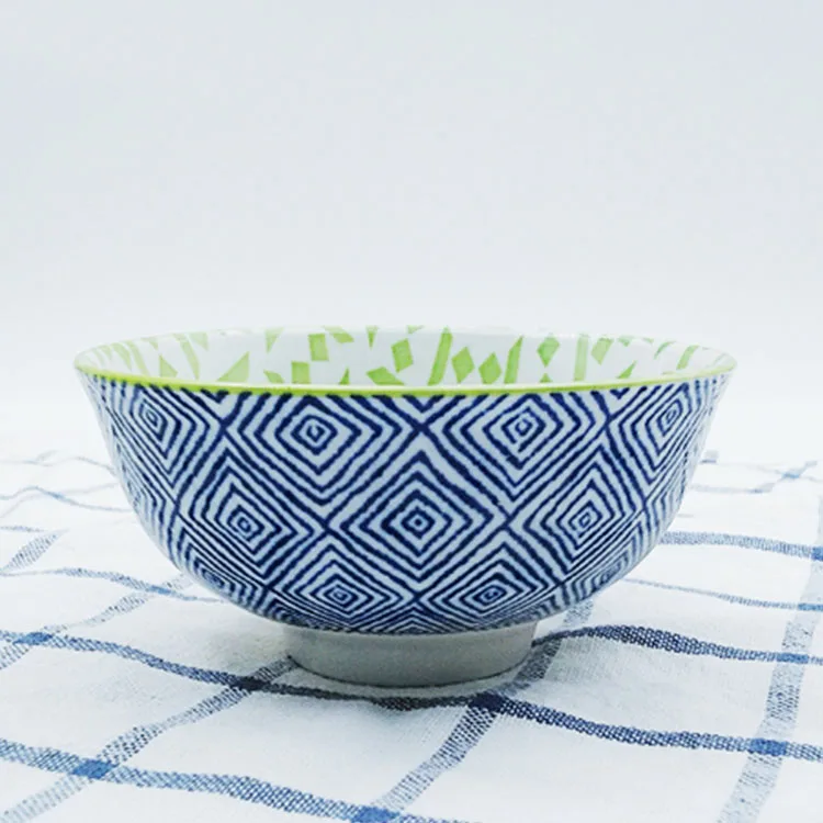 
4.75 fancy japanese color round pad printing soup noodle salad rice ceramic bowl 