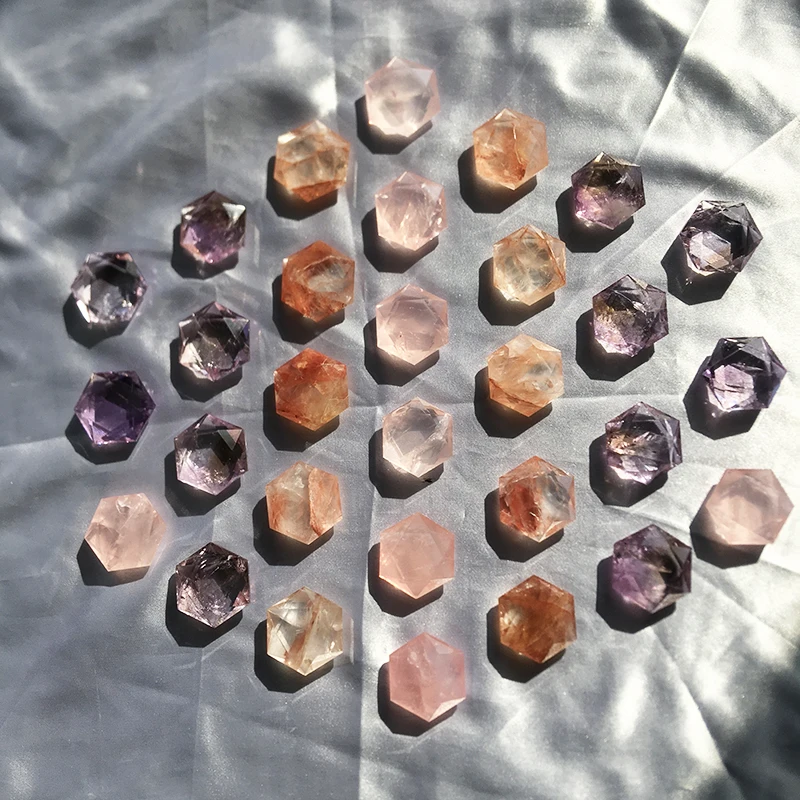 Natural Ornaments Crystals Pure Amethyst Rose Quartz Fire Quartz Hexagram Pendant