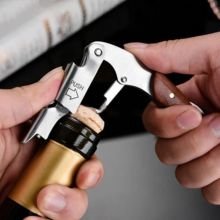 China Suppliers Professional Bar Opener Waiters Corkscrew with Ergonomic Wooden Grip Wine Key Beer Bottle Opener Foil Cutter
