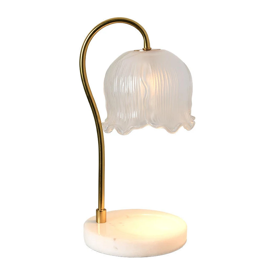 Nordic Glass Shade Electric Incense Burner Candle Warmer Lamp Marble Base Wax Melting Fragrance Table Lamp