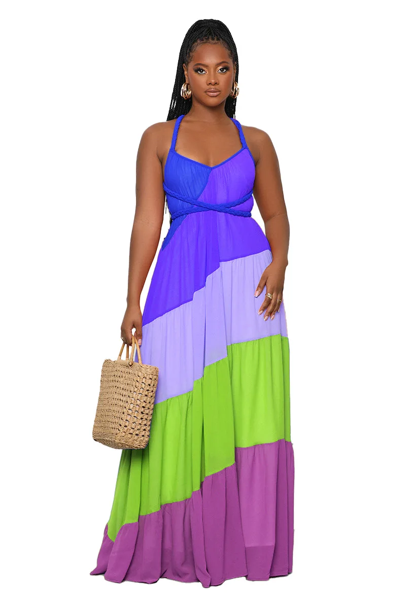 Оптовая продажа женская одежда Новинка лета 2022 женское шифоновое платье контрастных цветов на бретельках модная повседневная пляжная большого размера