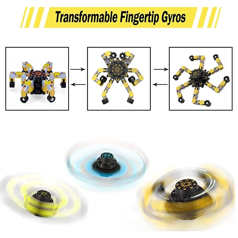 Amazon Top Seller Stress Relief Finger Fingertip Toys with Transformable Chain Mechanical Top Gyro Sensory Fidget Spinner Toy